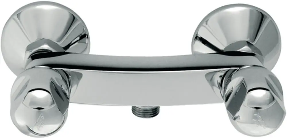 Zweigriff-Brausearmatur in Chrom-Finish, mit zwei Hebeln zur Temperatur- und Durchflussregelung, gefertigt von Ideal Standard.